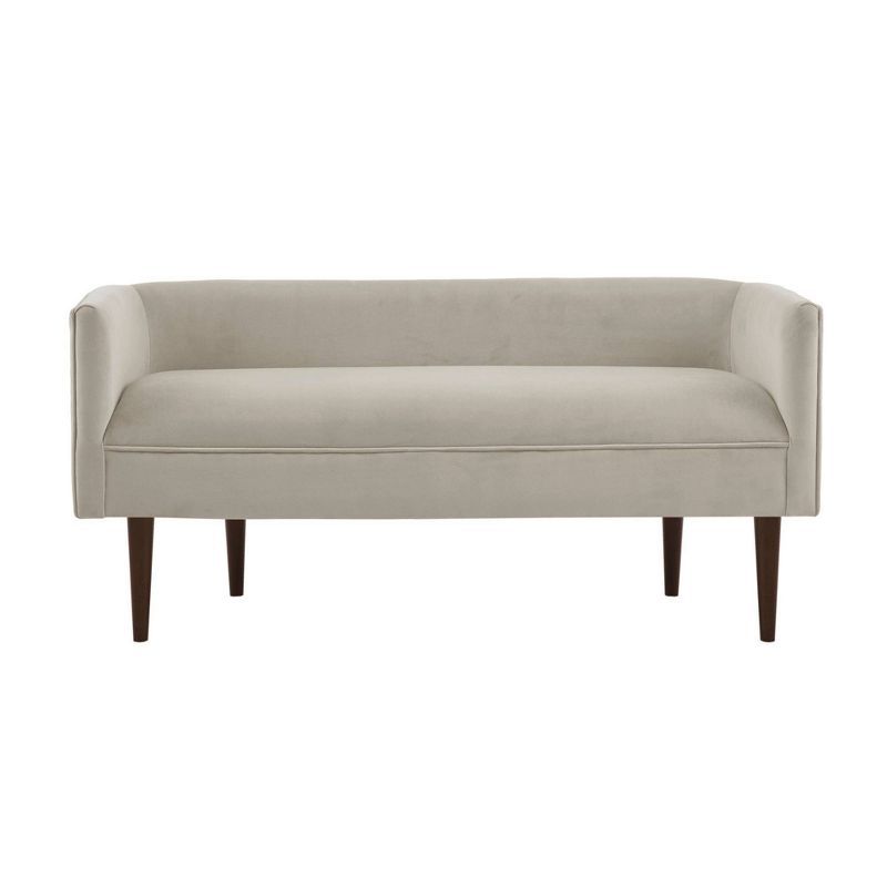 Cream Velvet Upholstered Bench with Solid Wood Legs