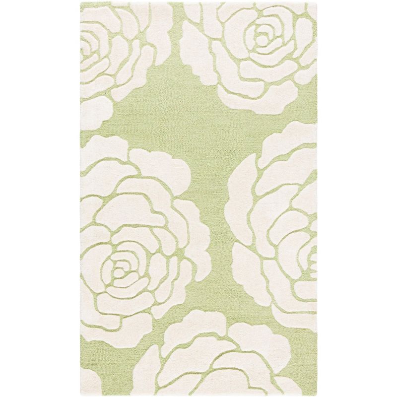 Lime and Ivory Floral Hand-Tufted Wool Area Rug 3' x 5'