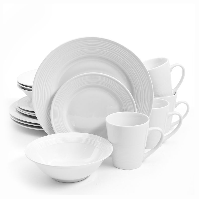 White Ceramic 16-Piece Dinnerware Set with Embossed Design