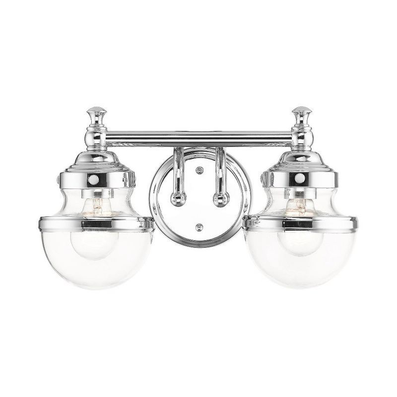 Oldwick Polished Chrome 2-Light Vanity with Hand Blown Clear Glass