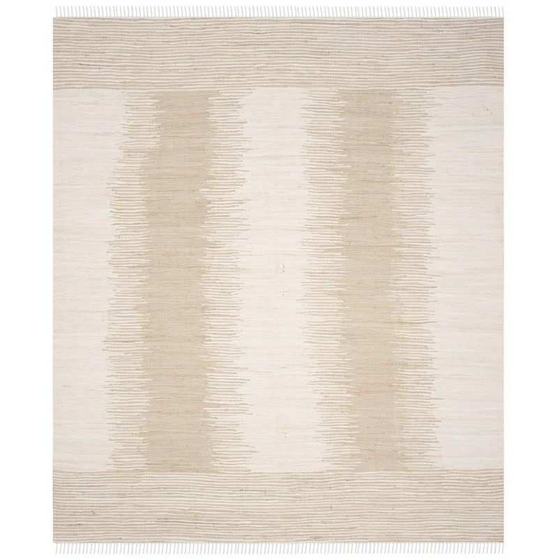 Montauk Beige and White Handwoven Cotton Area Rug 6' x 9'