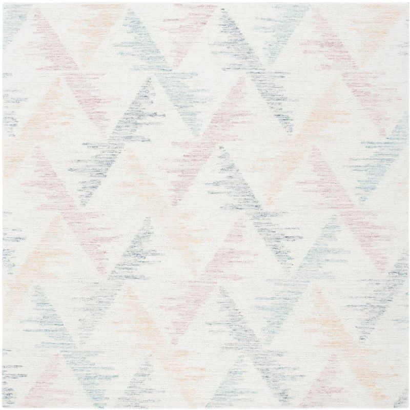 Ivory and Blue Hand-Tufted Wool Geometric 6' x 6' Square Rug