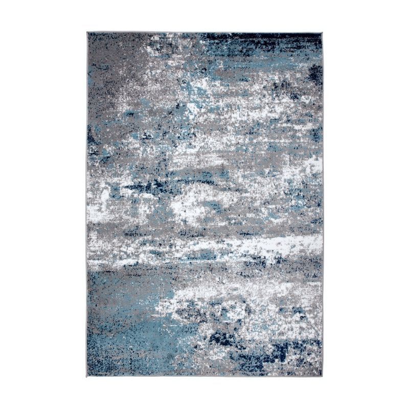 Blue and Gray Abstract 4' x 6' Stain-Resistant Area Rug