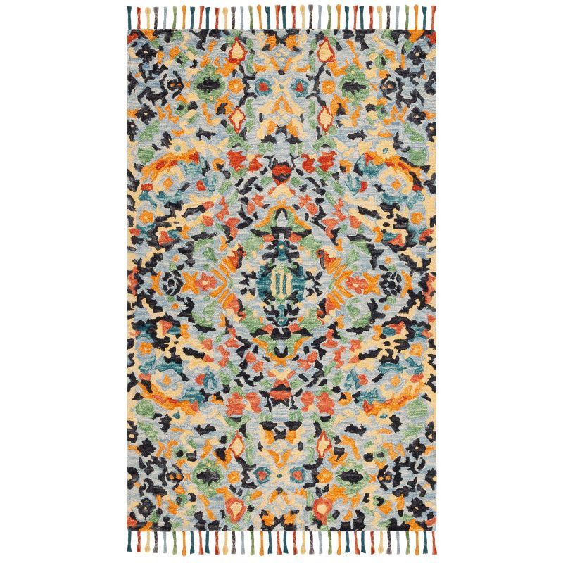 Handmade Blue Wool and Cotton Tufted Area Rug