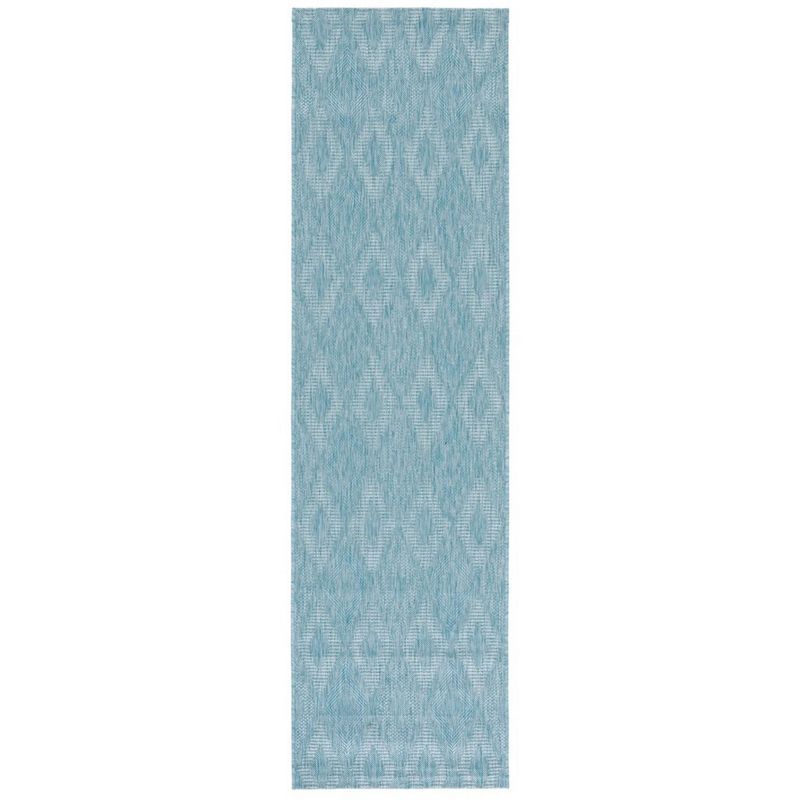 Aqua Geometric Flat Woven Indoor/Outdoor Runner Rug 2'3" x 12'