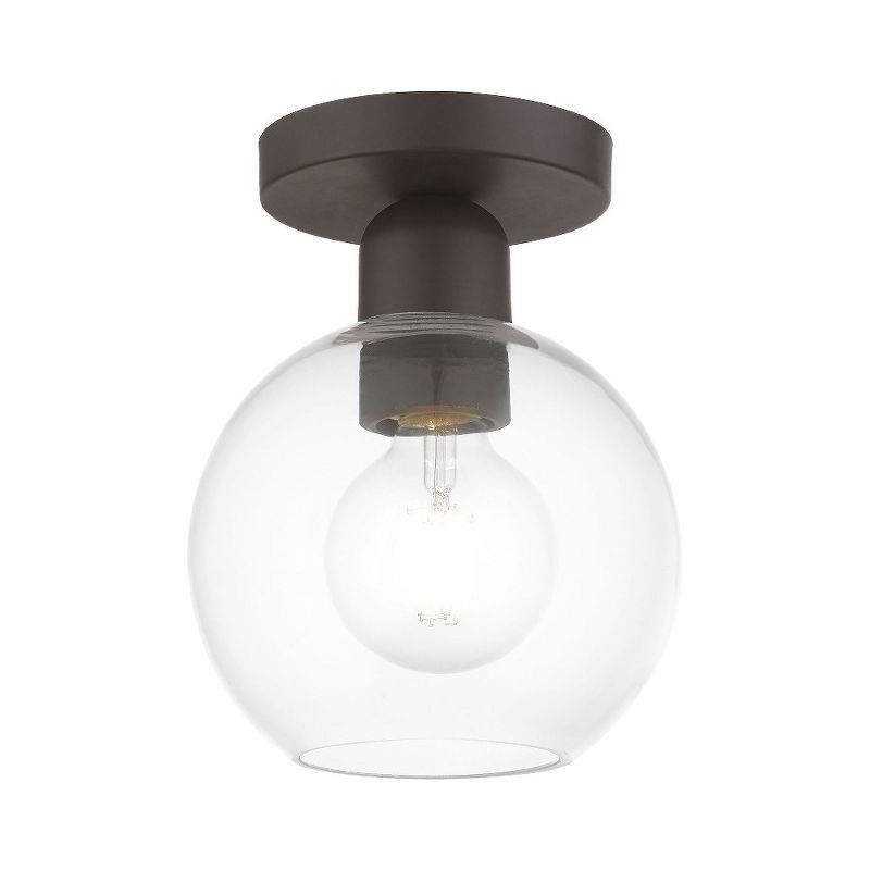 Bronze and Clear Glass Globe Semi-Flush Mount Light