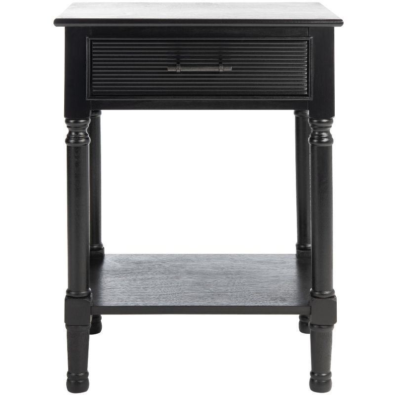 Black Wood Rectangular Accent Table with Storage Drawer