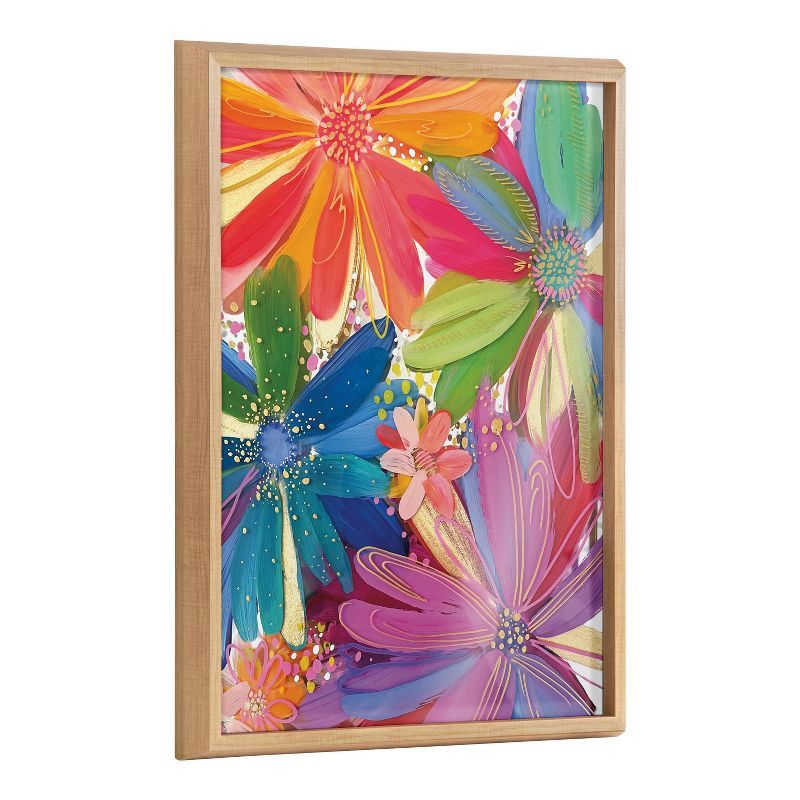 Colorful Tropical Floral Print on Glass with Natural Frame