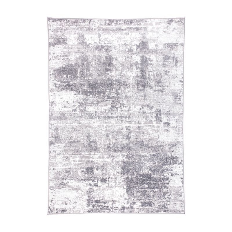 Reversible Distressed Abstract Gray 5' x 7' Synthetic Area Rug