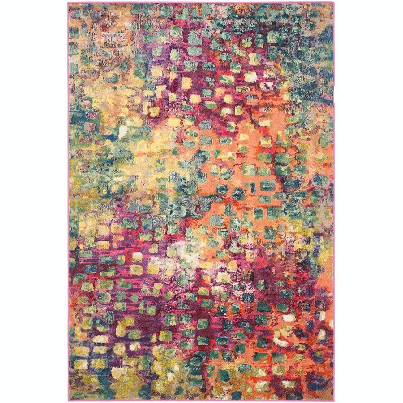 Vibrant Pink and Multicolor Abstract Rectangular Area Rug