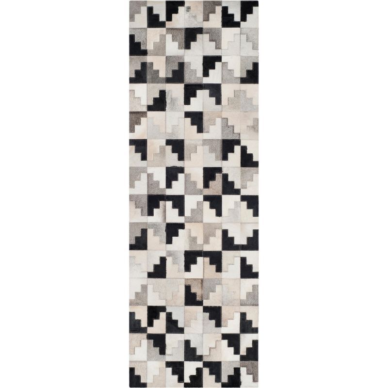 Geometric Black Cowhide Hand-Knotted Area Rug