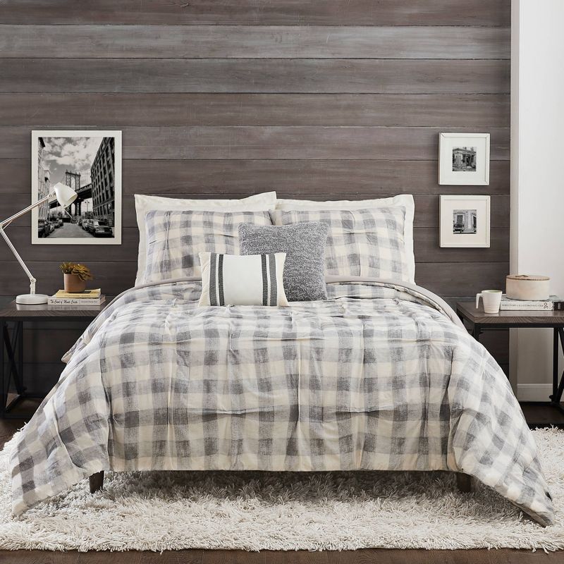 Gray Cotton Queen Buffalo Check Comforter Set