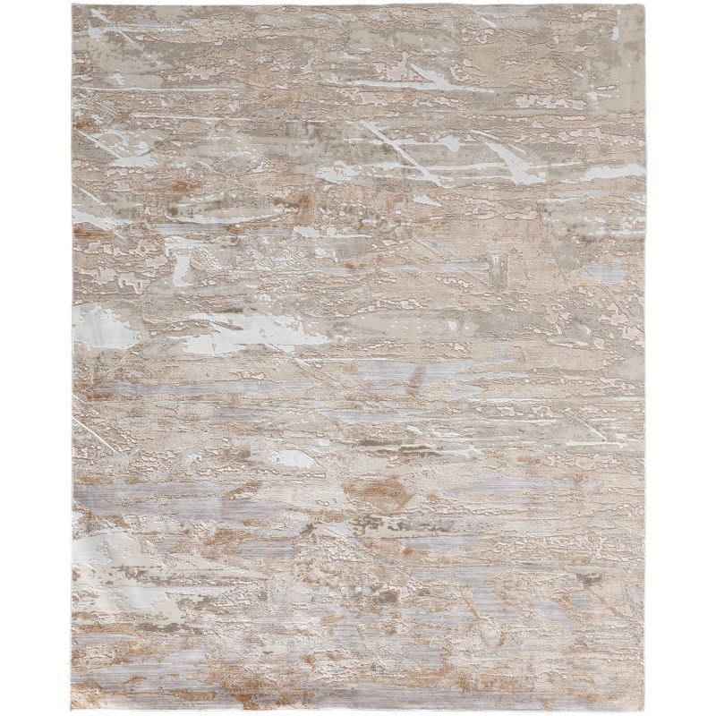 Tan and Ivory Abstract Rectangular Area Rug 7'10" x 9'6"