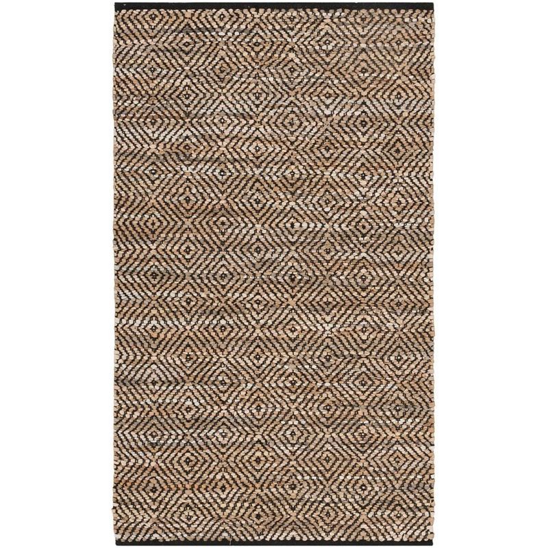 Handmade Beige and Black Leather Flat Woven Rug 2' x 3'