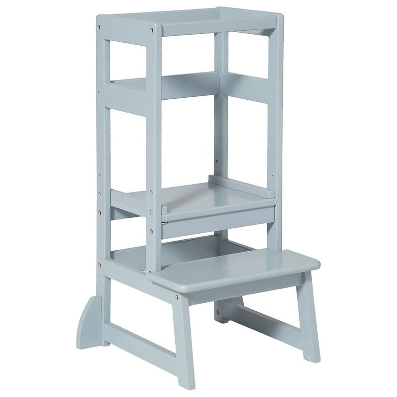 Gray Adjustable Height Wooden Kitchen Step Stool for Kids