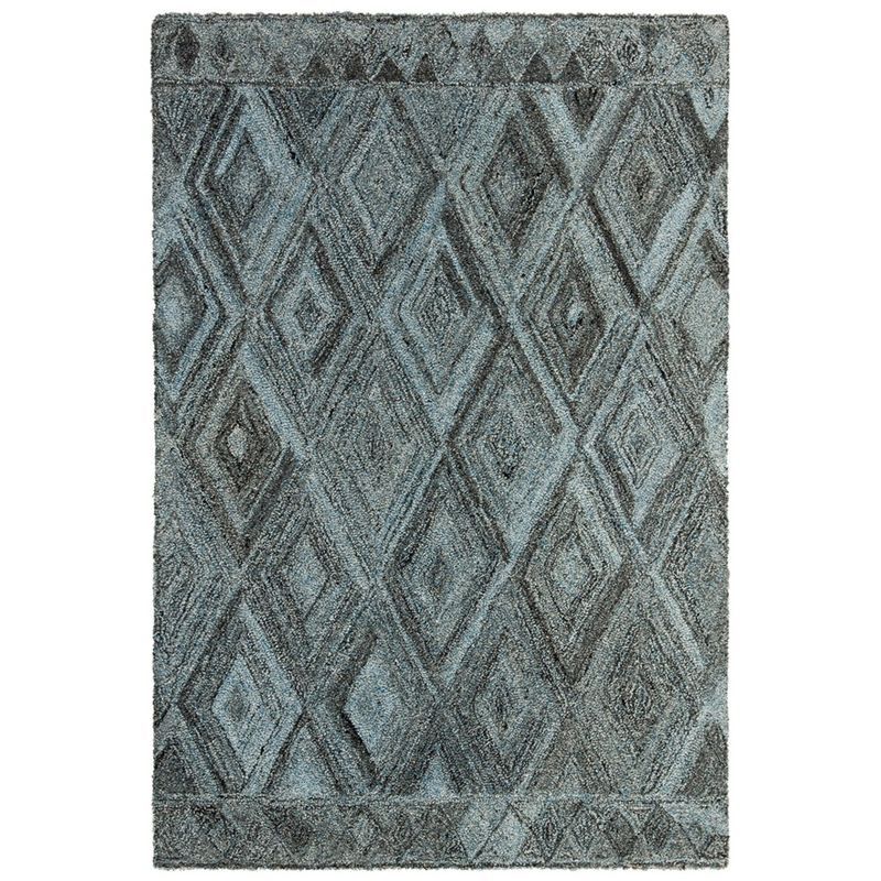 4' x 6' Blue and Black Abstract Tufted Wool Area Rug