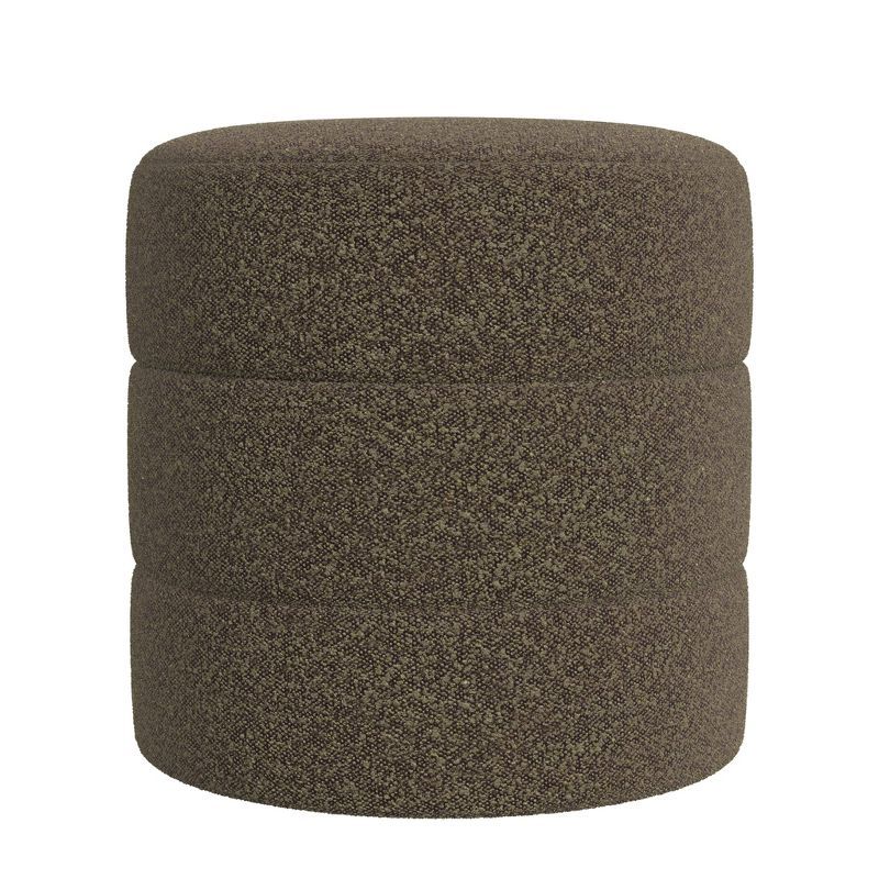 Dark Brown Boucle Round Accent Ottoman