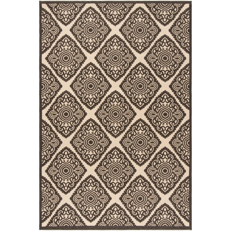 Creme & Brown Geometric Easy-Care Synthetic Area Rug - 4' x 6'