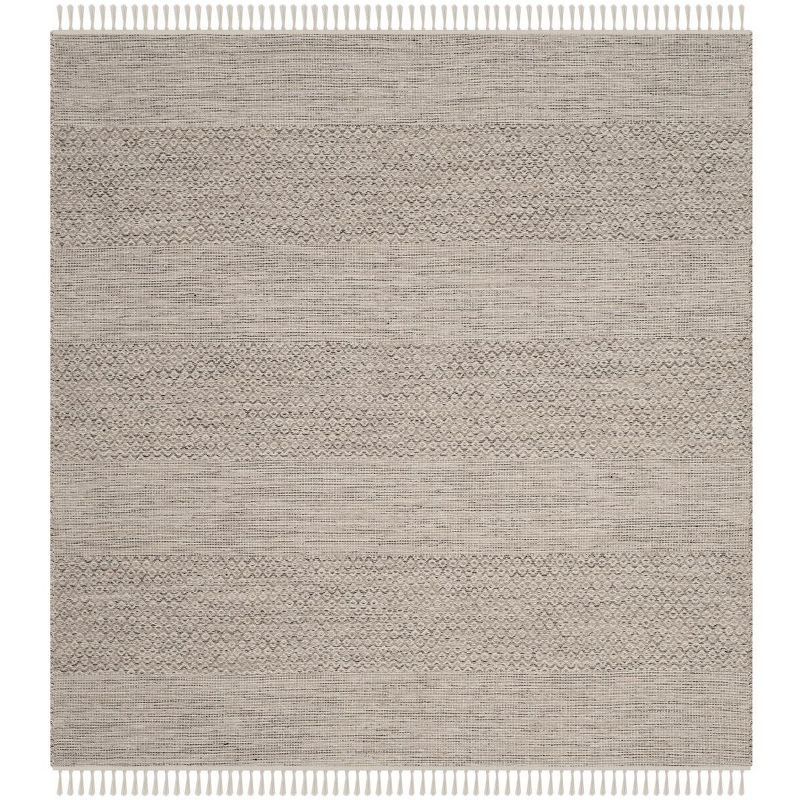 Casual Coastal Ivory & Steel Grey Handwoven Cotton Area Rug, 6' Square