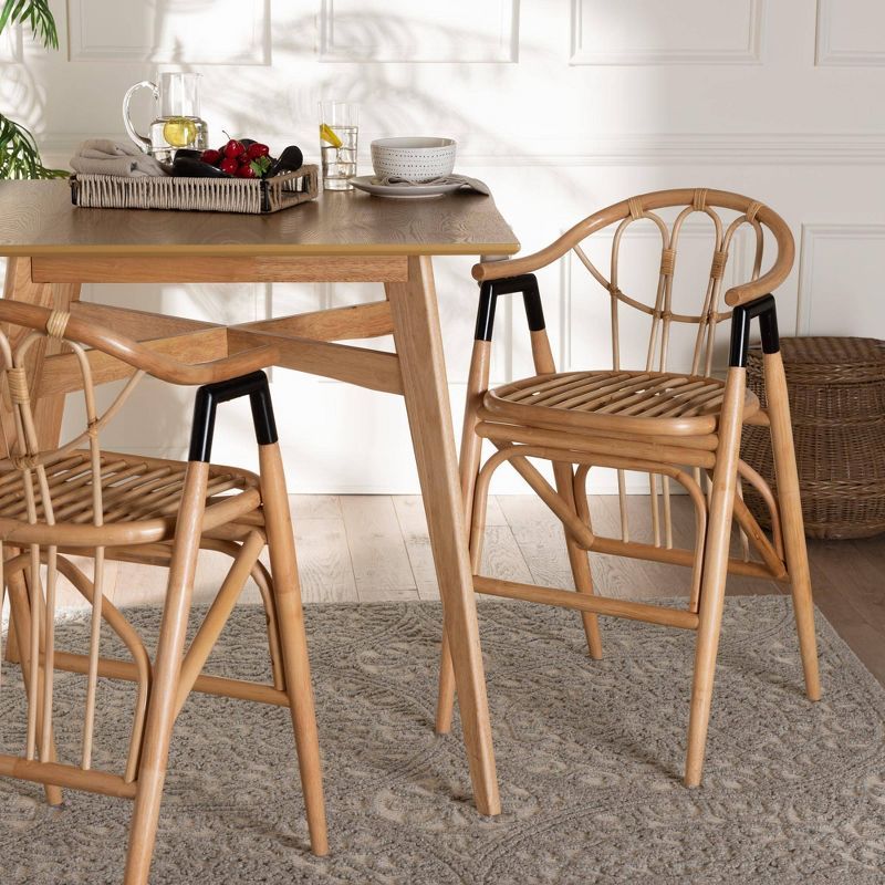 Natural Brown Rattan Counter Stool with Metal Accents