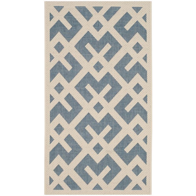 Blue and Bone Geometric Indoor/Outdoor Area Rug 2' x 3'7"