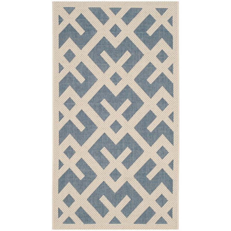 Blue and Bone Geometric Indoor/Outdoor Area Rug 2' x 3'7"