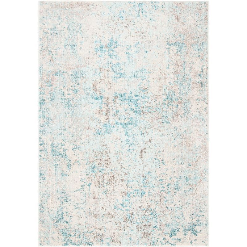 Ivory and Teal 4' x 6' Synthetic Non-Slip Rectangular Rug