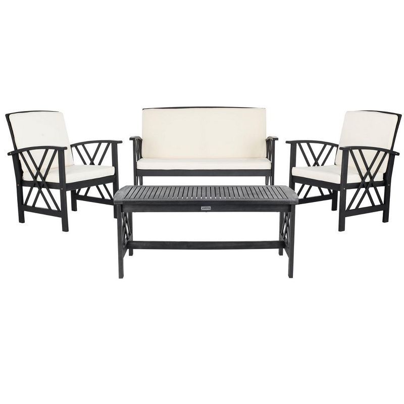 Fontana Black and Beige 4-Piece Acacia Wood Outdoor Set