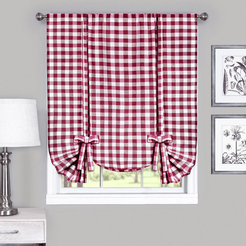 Burgundy and White Cotton Polyester Light Filtering Window Panel