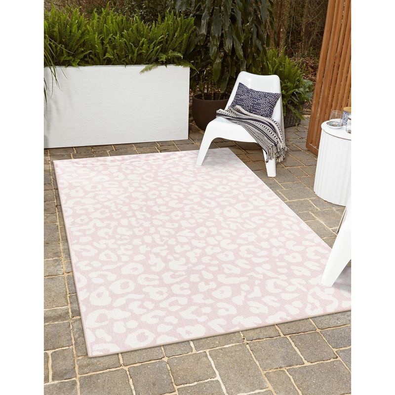 Pink Ivory Rectangular Synthetic Outdoor Animal Print Rug