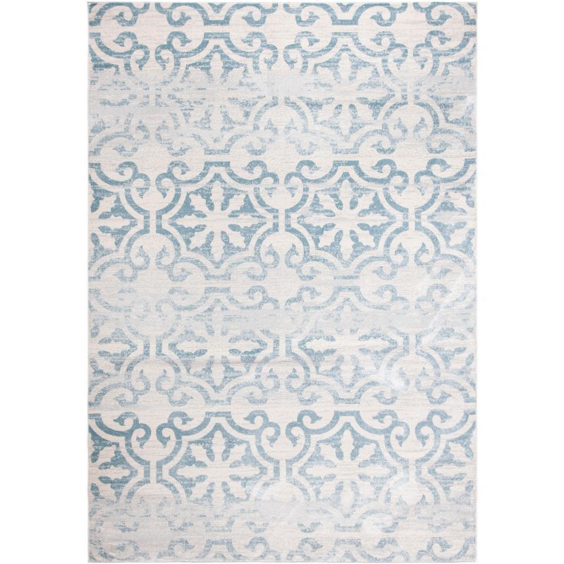 Ivory and Turquoise 8' x 10' Hand-Knotted Synthetic Area Rug