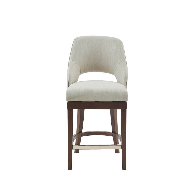 Elegant Transitional Cream Upholstered Swivel Counter Stool