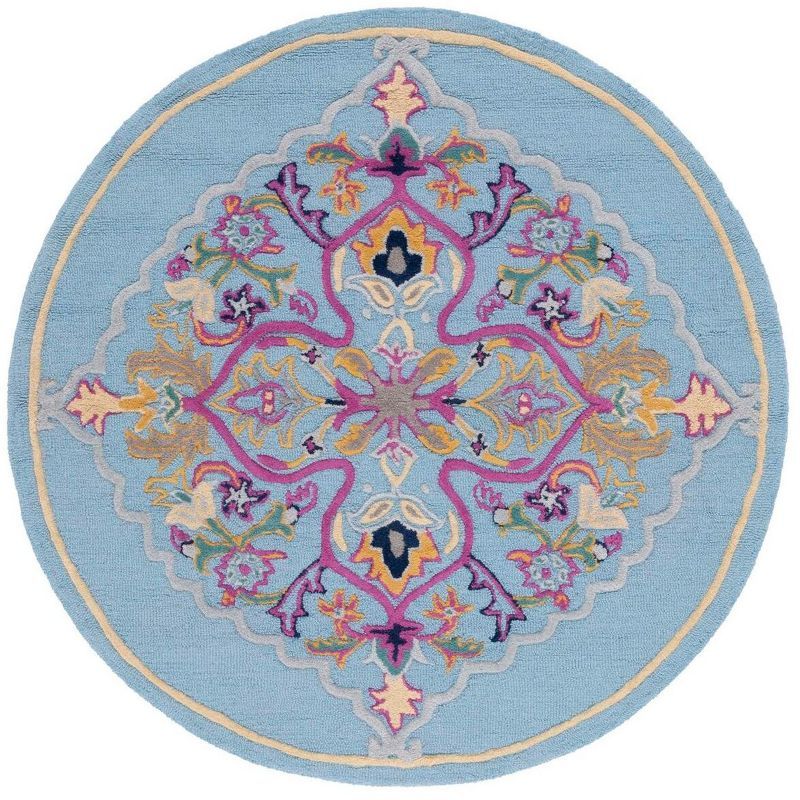 Hand-Tufted Reversible Blue Wool Round Rug, 59"