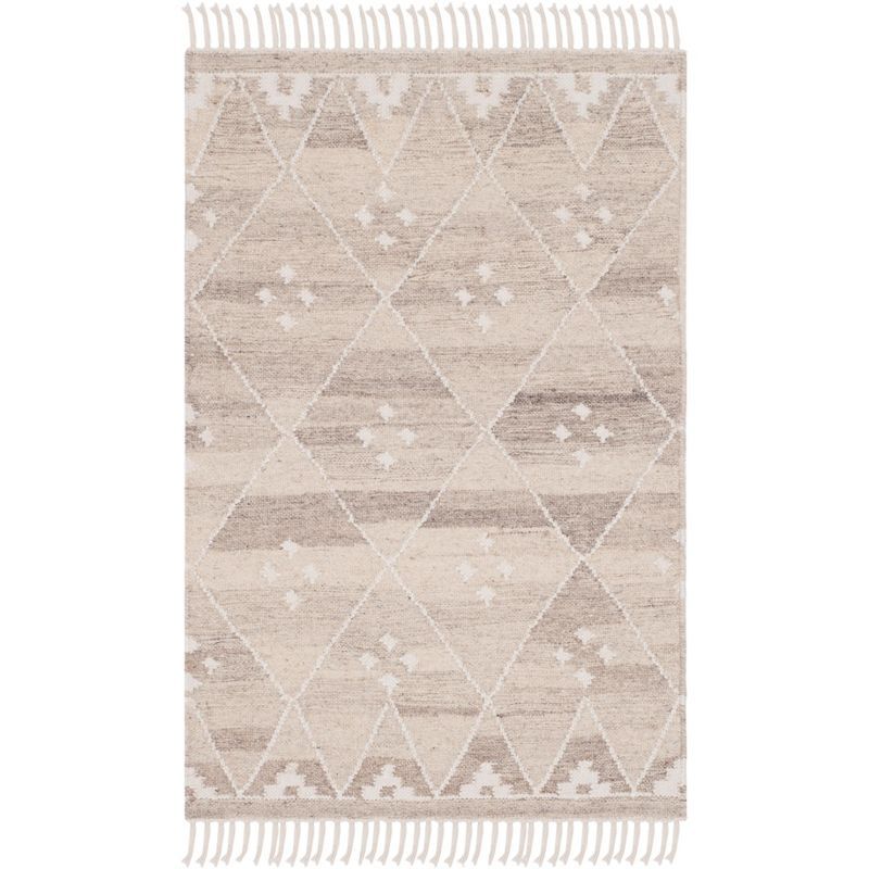 Hand-Woven Nomadic Motif Square Rug in Natural/Ivory - Wool & Viscose Blend