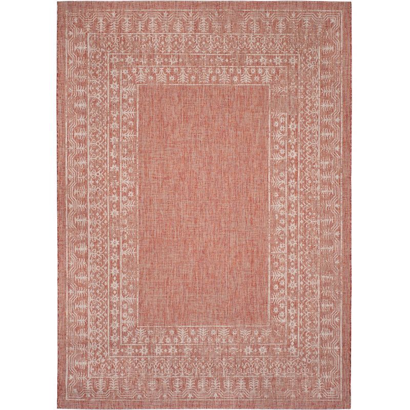 Courtyard 59'' Red and Beige Easy-Care Synthetic Area Rug