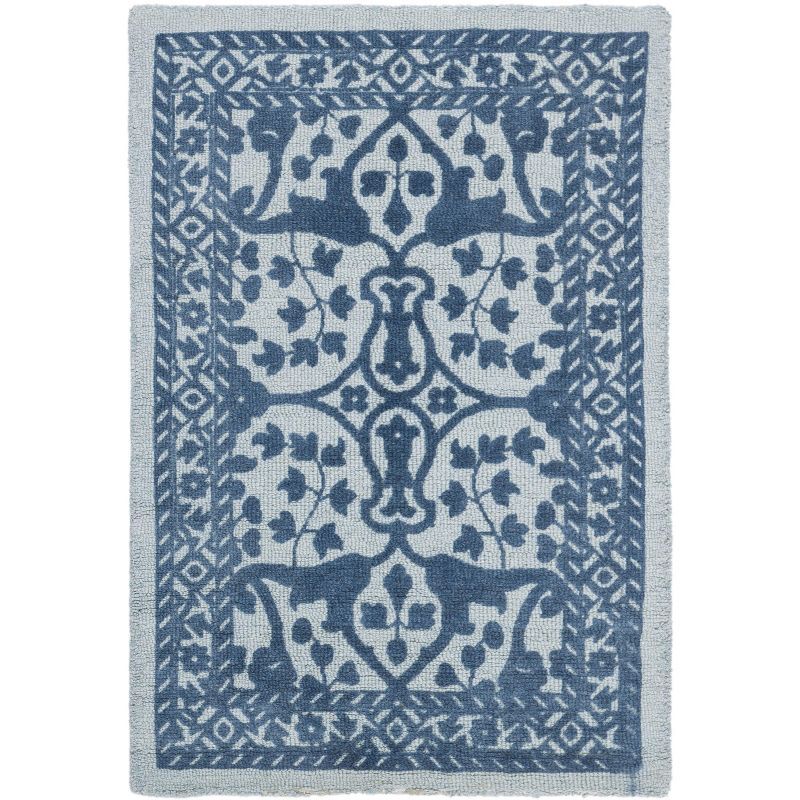 Handmade Blue and Dark Blue Wool Rectangular Accent Rug 2' x 3'
