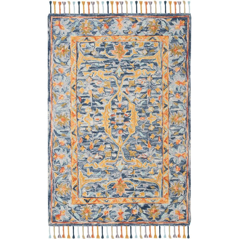 Handmade Blue and Rust Wool Tufted 4' x 6' Area Rug