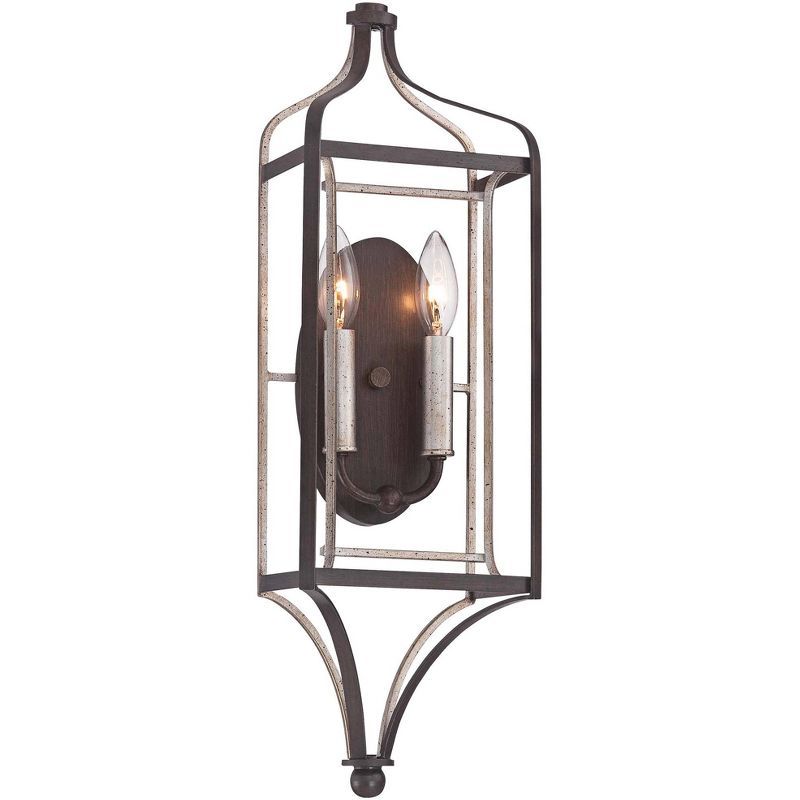 Sienna Bronze Lantern-Style Dimmable Wall Sconce with Aged Silver Accents