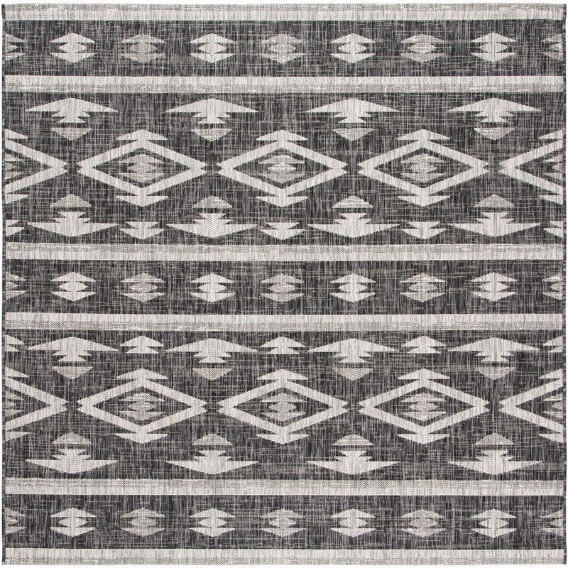 Elegant Black Synthetic 59" Square Non-Slip Outdoor Rug