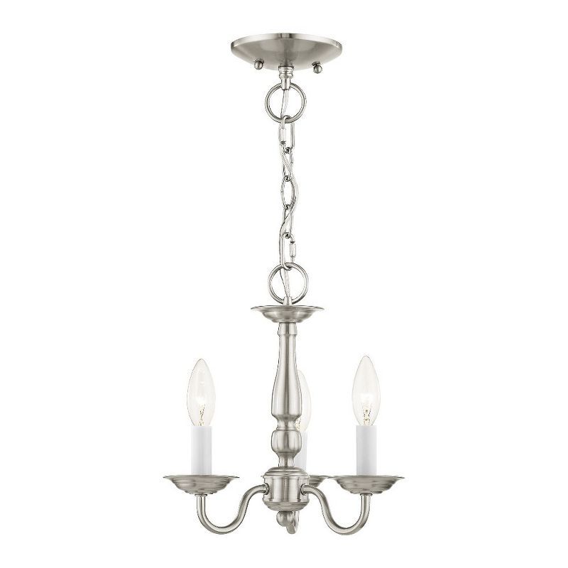 Elegant Colonial Brushed Nickel 3-Light Mini Chandelier