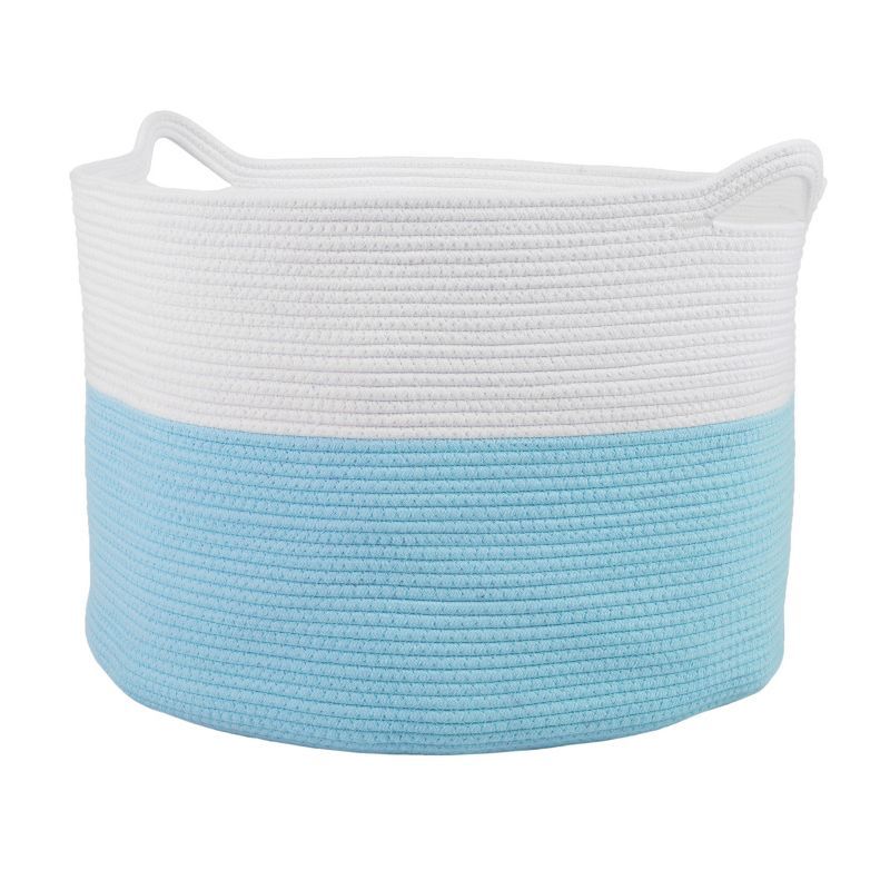 Extra-Large Blue and White Cotton Rope Kids' Storage Basket