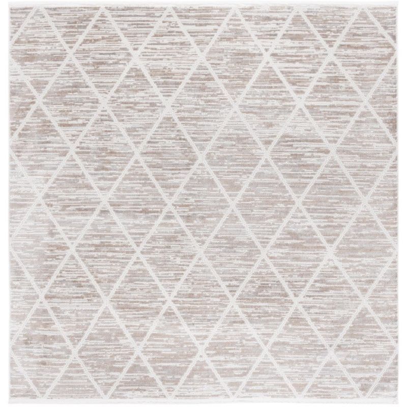 Ivory and Beige Diamond Pattern Square Area Rug