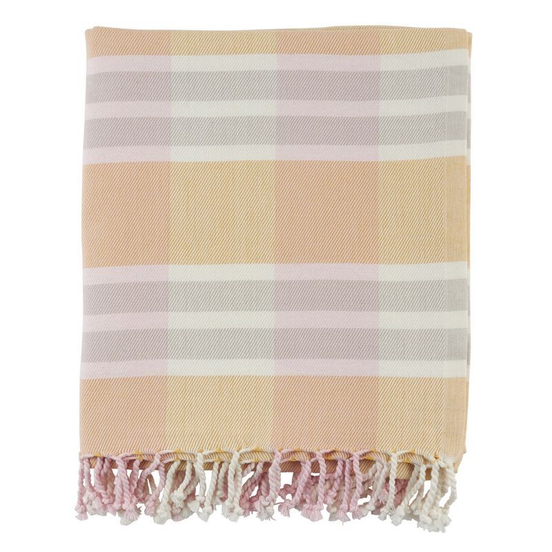 Cozy Classic 50x60 Cotton Plaid Throw in Grey, Yellow, and Red