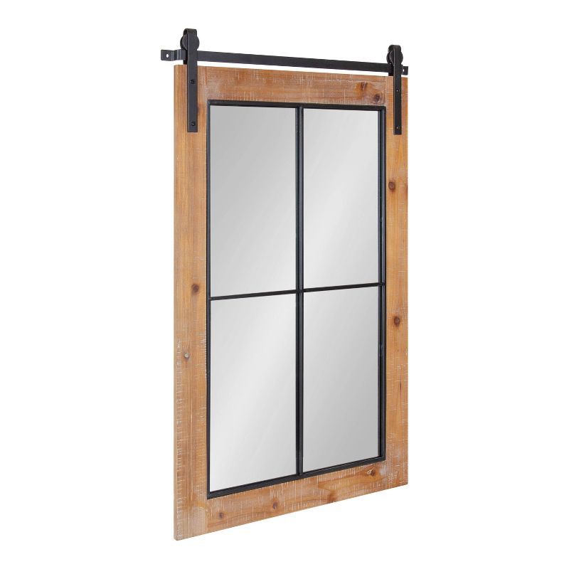 Rustic Brown Wood Windowpane Framed Wall Mirror