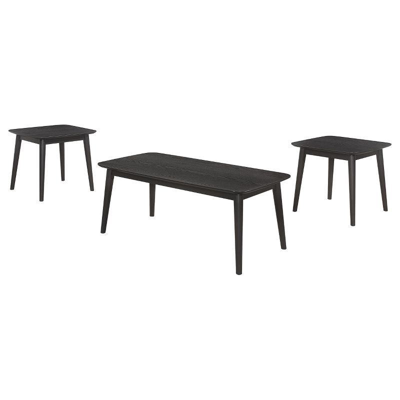 Carey Black Mid-Century Modern 3-Piece Rectangular Coffee and End Table Set