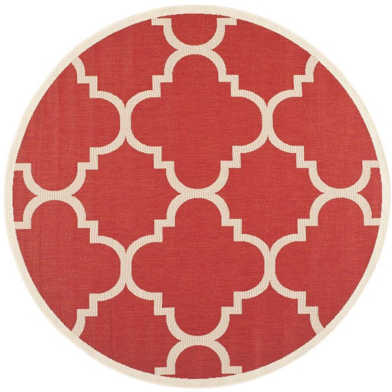 Reversible Red Synthetic 5'3" Round Indoor/Outdoor Rug