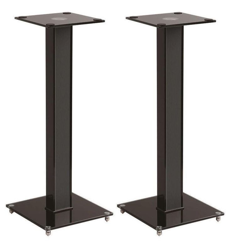 28-Inch Black Glass and MDF Speaker Stands with Cable Management