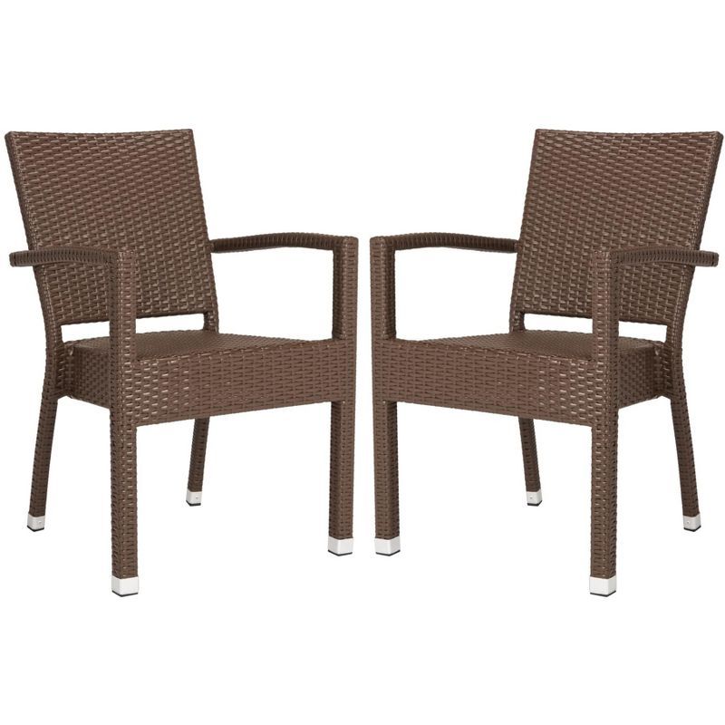 Kelda Brown Wicker and Aluminum Outdoor Arm Chairs, Set of 2