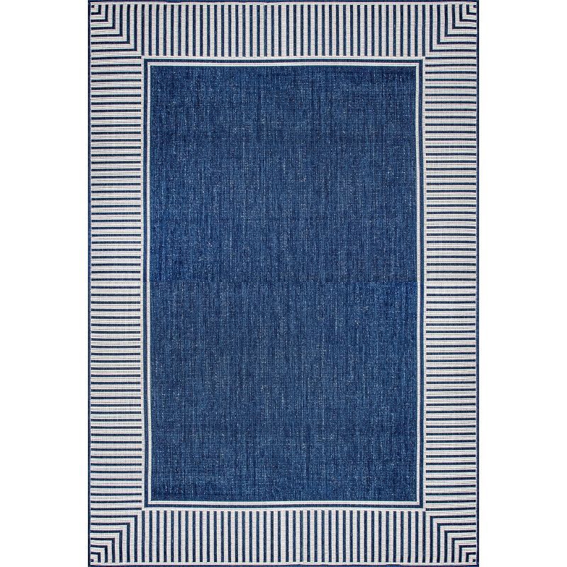 Navy and White Striped Synthetic Indoor/Outdoor Rug