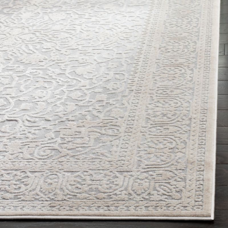 Elegant Light Grey & Cream Floral Synthetic Area Rug, 9' x 12'
